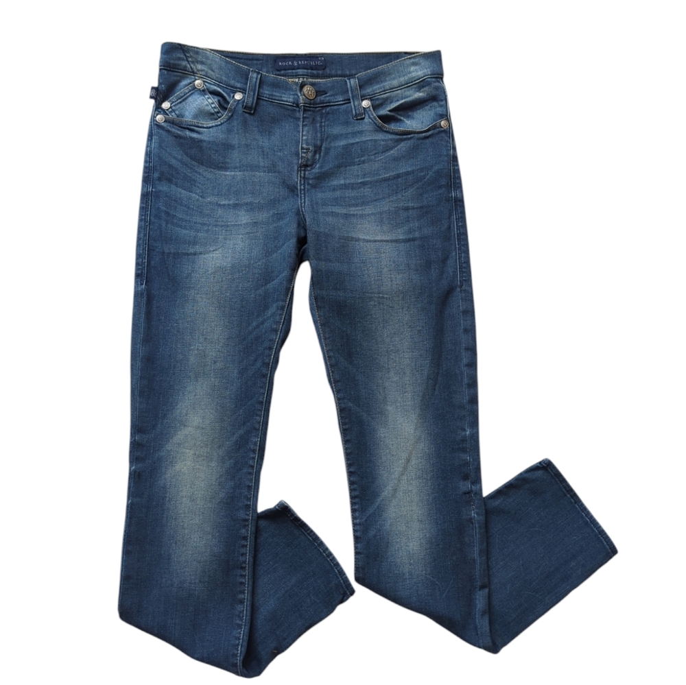 Rock & Republic Berlin Distressed Denim Jeans 8M Blue Pockets - Picture 2 of 16